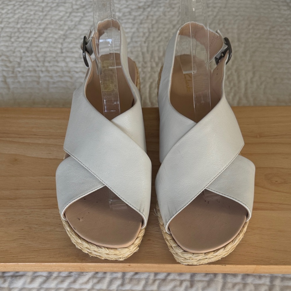 Clarks Cream Espadrille Wedge Sandals